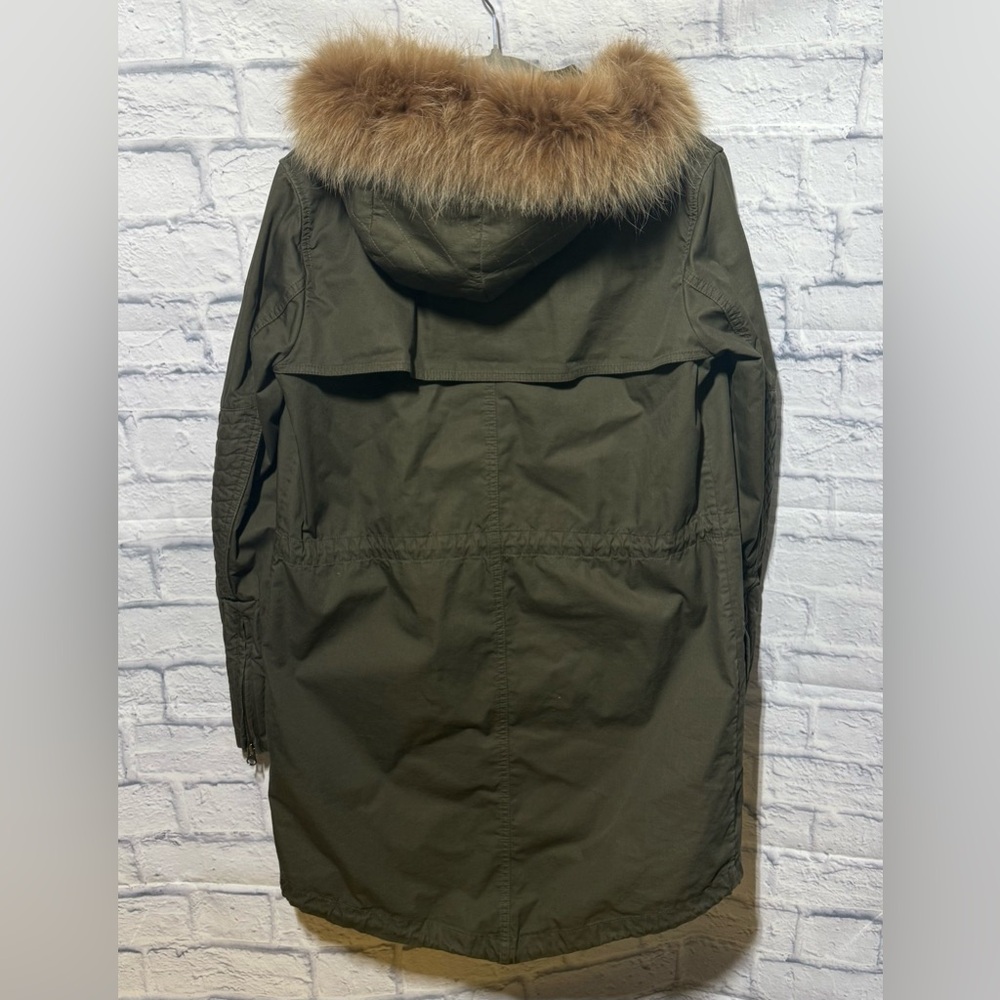 $995.00 Vince Olive Jacket with Coyote Fur Trim Hood, Size XS - Picture 4 of 8